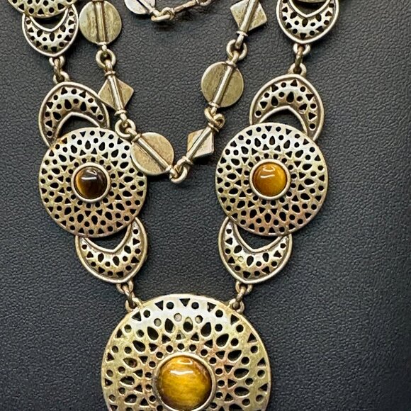 Lucky Brand Long 3-Strand Tiger’s Eye and Brass-Tone Disc Necklace - Picture 8 of 15